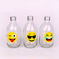330ml Decal surface glass juice bottle milk packaging bottle with metal lid